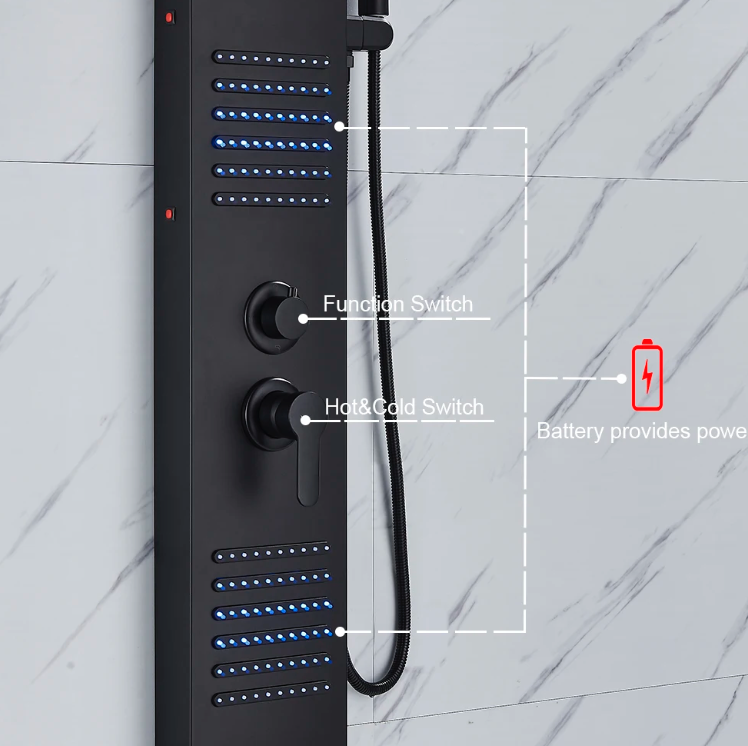ACTIE Douchepaneel Regendouche VoordeelPaleis® Xena mat zwart met LED verlichting