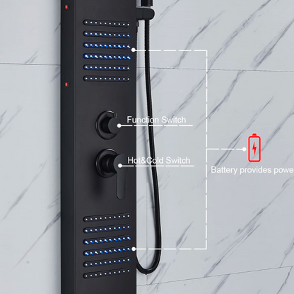 ACTIE Douchepaneel Regendouche VoordeelPaleis® Xena mat zwart met LED verlichting