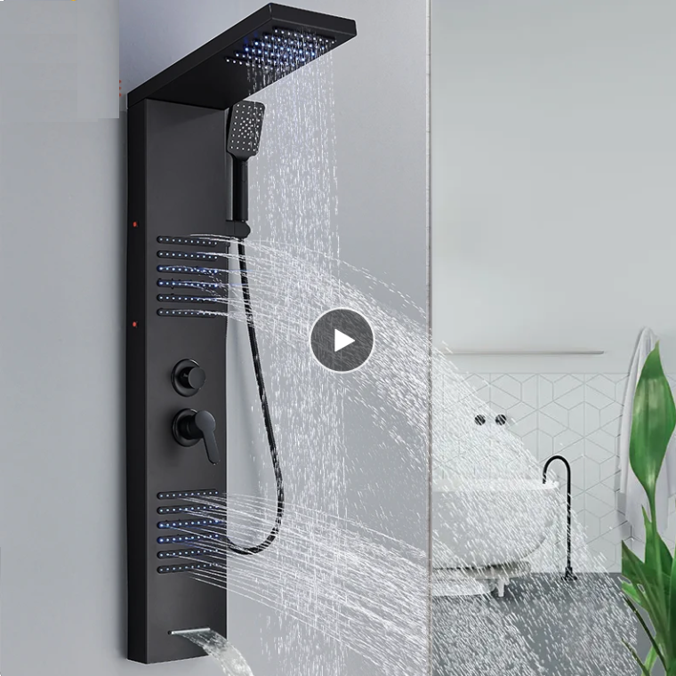 ACTIE Douchepaneel Regendouche VoordeelPaleis® Xena mat zwart met LED verlichting