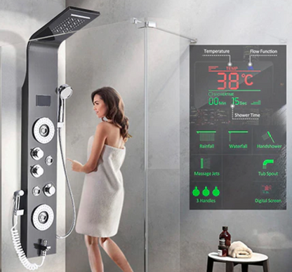 Douchepaneel Regendouche VoordeelPaleis® Primo LCD Premium mat zwart