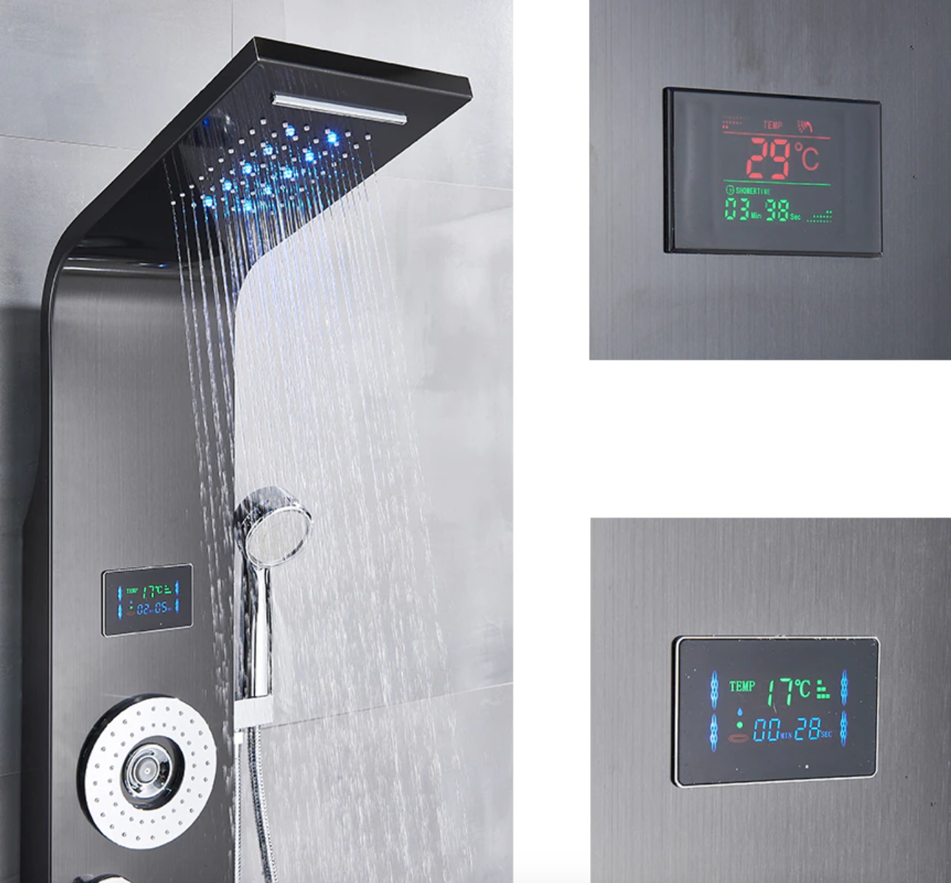Douchepaneel Regendouche VoordeelPaleis® Primo LCD Premium mat zwart