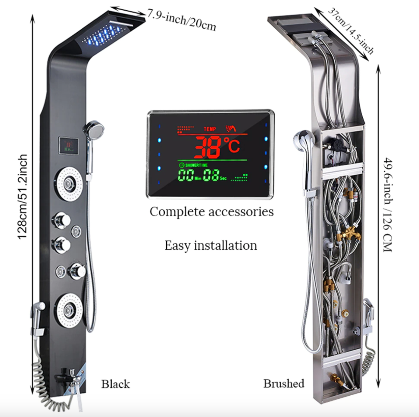 Douchepaneel Regendouche VoordeelPaleis® Primo LCD Premium mat zwart