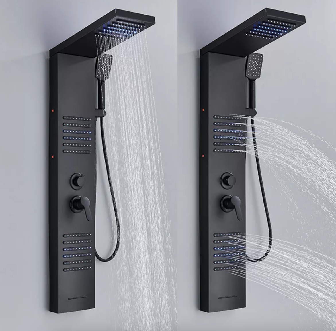 ACTIE Douchepaneel Regendouche VoordeelPaleis® Xena mat zwart met LED verlichting