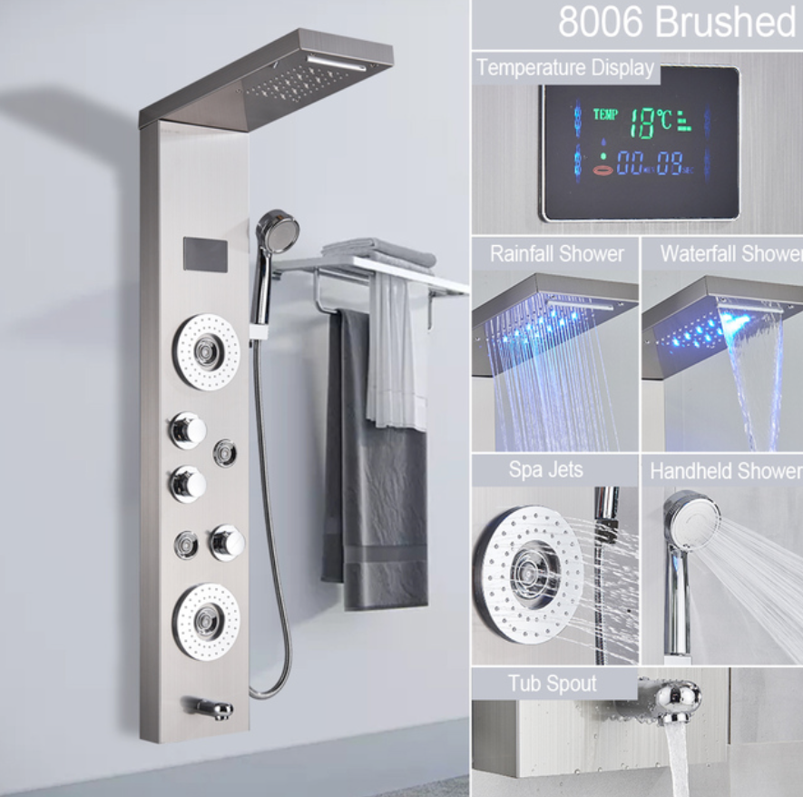 Douchepaneel Opbouwdouche VoordeelPaleis® Verona LCD Zilver Geborsteld