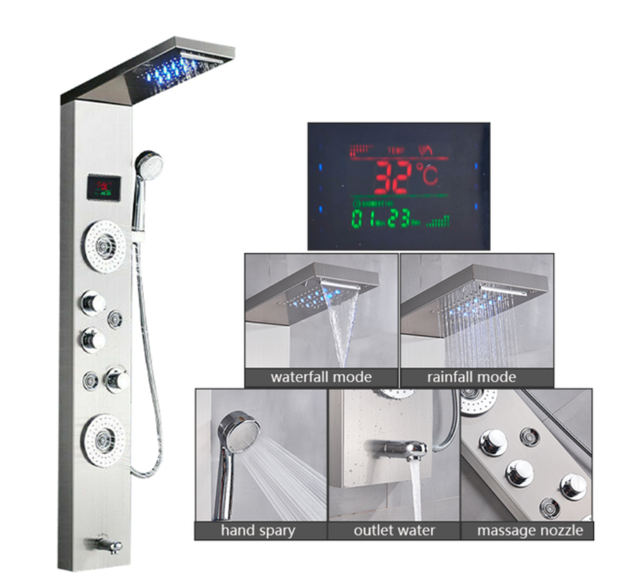 Douchepaneel Opbouwdouche VoordeelPaleis® Verona LCD Zilver Geborsteld