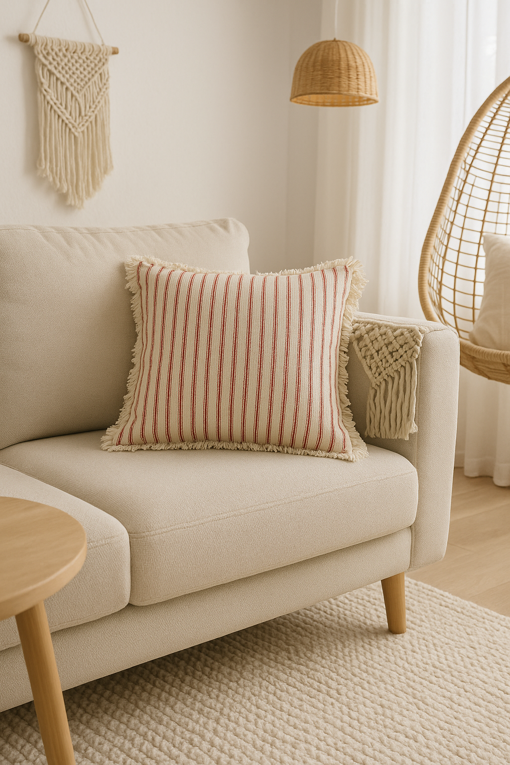 Elegante Kussenhoes met Jacquardpatroon en Franjes - Katoen-Linnenmix