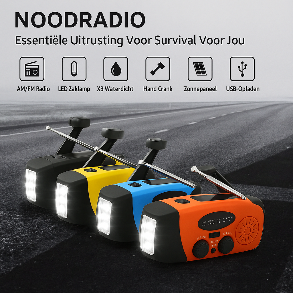 SafeSurvive Draagbare Noodradio – AM/FM, Zonnepaneel, Handcrank