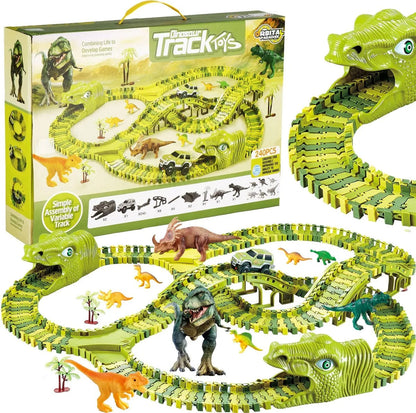 Dino Racebaan – 140-delige Flexibele Baan met Dinosaurus Speelgoed – Stimuleert Creativiteit en Motoriek