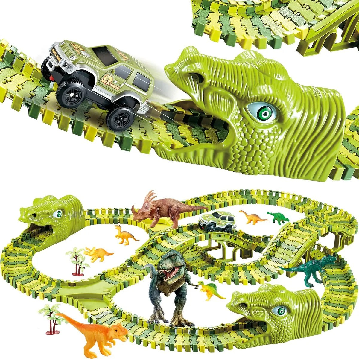 Dino Racebaan – 140-delige Flexibele Baan met Dinosaurus Speelgoed – Stimuleert Creativiteit en Motoriek
