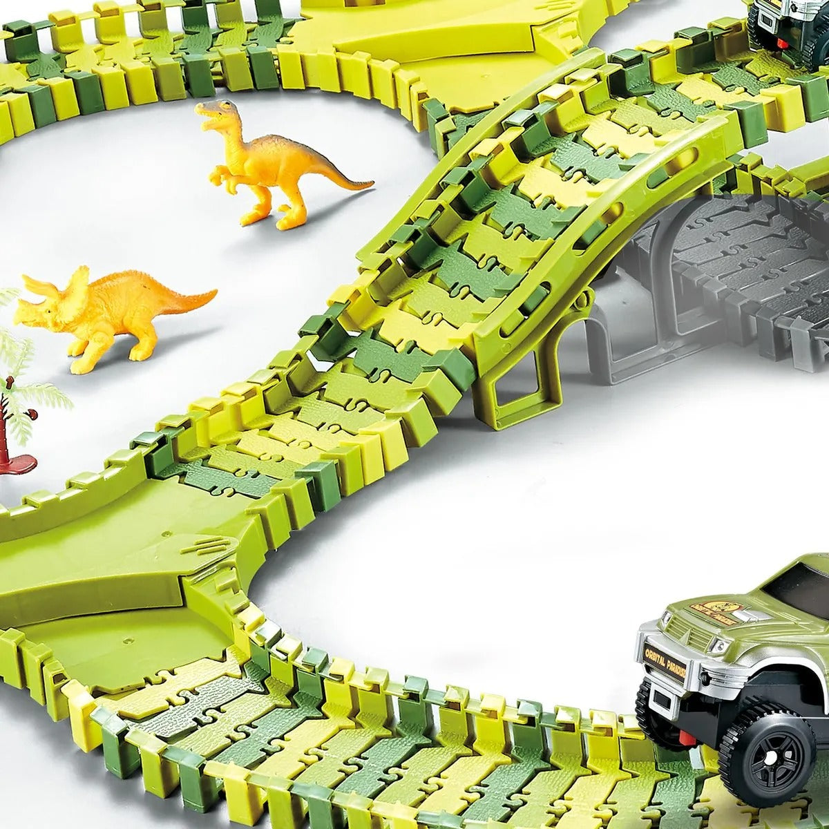 Dino Racebaan – 140-delige Flexibele Baan met Dinosaurus Speelgoed – Stimuleert Creativiteit en Motoriek