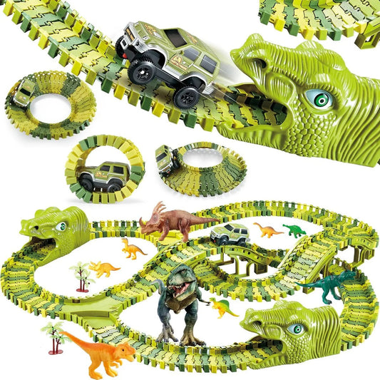 Dino Racebaan – 140-delige Flexibele Baan met Dinosaurus Speelgoed – Stimuleert Creativiteit en Motoriek