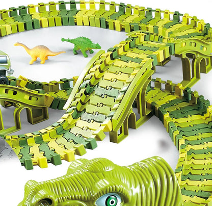 Dino Racebaan – 140-delige Flexibele Baan met Dinosaurus Speelgoed – Stimuleert Creativiteit en Motoriek