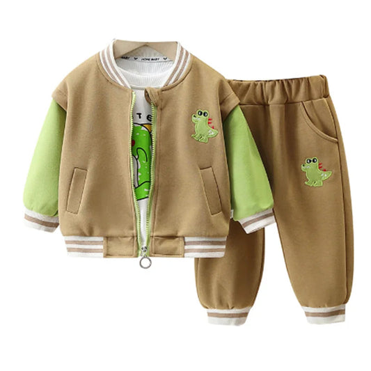 Dino Set – 3-Delige Kinderoutfit van Zachte Katoen, Inclusief T-Shirt, Broek en Hoed