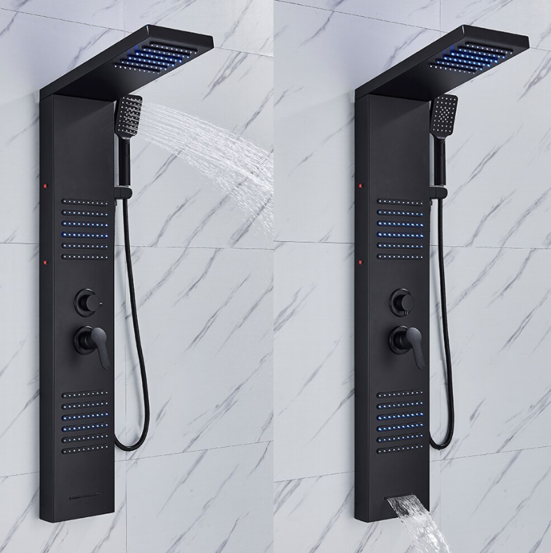 ACTIE Douchepaneel Regendouche VoordeelPaleis® Xena mat zwart met LED verlichting