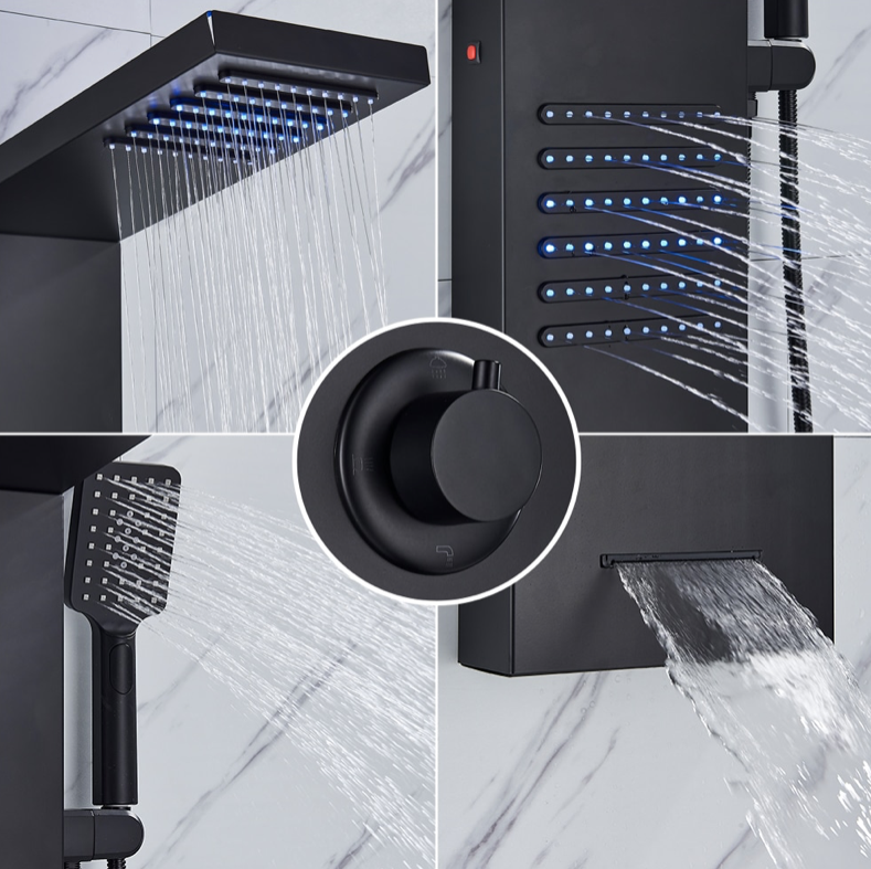 ACTIE Douchepaneel Regendouche VoordeelPaleis® Xena mat zwart met LED verlichting