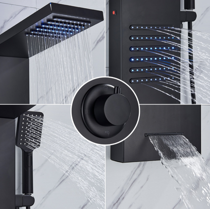 ACTIE Douchepaneel Regendouche VoordeelPaleis® Xena mat zwart met LED verlichting