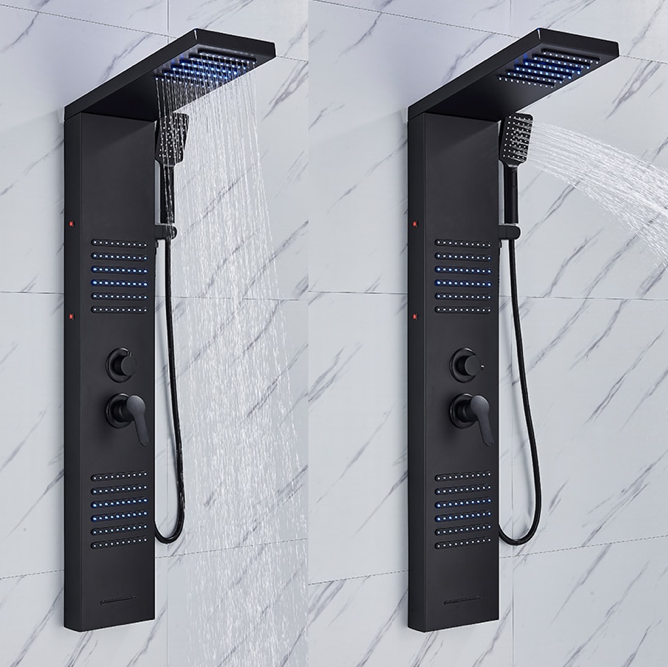 ACTIE Douchepaneel Regendouche VoordeelPaleis® Xena mat zwart met LED verlichting