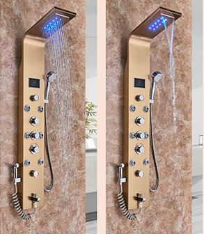 Luxe Douchepaneel Opbouwdouche VoordeelPaleis® Sanos LCD Goud brushed TK1