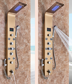 Luxe Douchepaneel Opbouwdouche VoordeelPaleis® Sanos LCD Goud brushed TK1