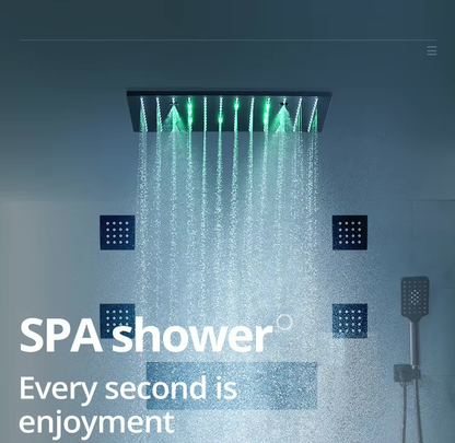 VoordeelPaleis® AquaMax Platinum Wellness Plafond Thermostatische Doucheset 4 weg Inbouw Plafond LED regendouche Mat Zwart