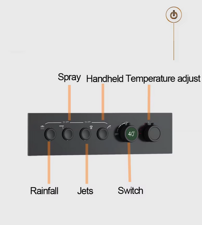 VoordeelPaleis® AquaMax Platinum Wellness Plafond Thermostatische Doucheset 4 weg Inbouw Plafond LED regendouche Mat Zwart