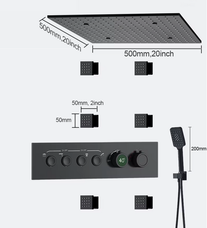 VoordeelPaleis® AquaMax Platinum Wellness Plafond Thermostatische Doucheset 4 weg Inbouw Plafond LED regendouche Mat Zwart