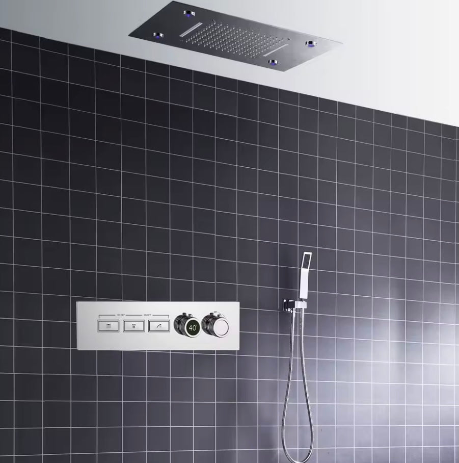 VoordeelPaleis® AquaTherme Plafond Thermostatische Doucheset 3 weg Inbouw Plafond LED regendouche Chroom