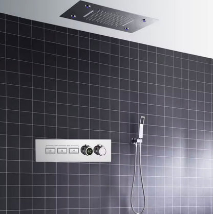 VoordeelPaleis® AquaTherme Plafond Thermostatische Doucheset 3 weg Inbouw Plafond LED regendouche Chroom