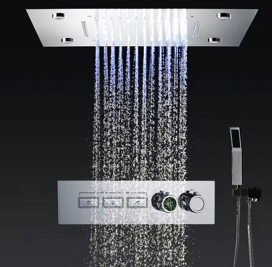 VoordeelPaleis® AquaTherme Plafond Thermostatische Doucheset 3 weg Inbouw Plafond LED regendouche Chroom