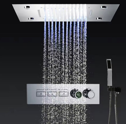 VoordeelPaleis® AquaTherme Plafond Thermostatische Doucheset 3 weg Inbouw Plafond LED regendouche Chroom