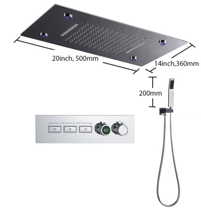 VoordeelPaleis® AquaTherme Plafond Thermostatische Doucheset 3 weg Inbouw Plafond LED regendouche Chroom