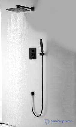 VoordeelPaleis® Doucheset Premium 40 cm. regendouche vierkant 2-weg zwart inbouw