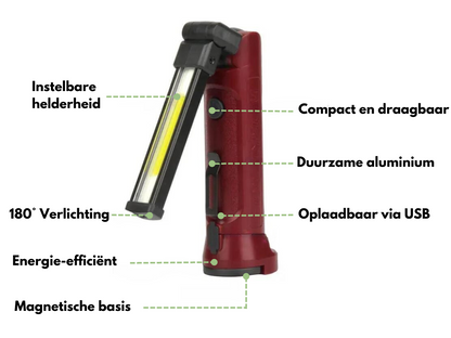 180° COB Werklamp - USB Oplaadbaar - Aluminium & ABS - Krachtig Licht