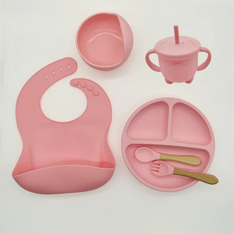 Eetset voor Baby's – Veilig Silicone, Vaatwasserbestendig, Morsbestendig, Drie Compartimenten