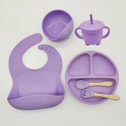 Eetset voor Baby's – Veilig Silicone, Vaatwasserbestendig, Morsbestendig, Drie Compartimenten