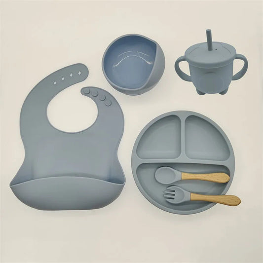 Eetset voor Baby's – Veilig Silicone, Vaatwasserbestendig, Morsbestendig, Drie Compartimenten