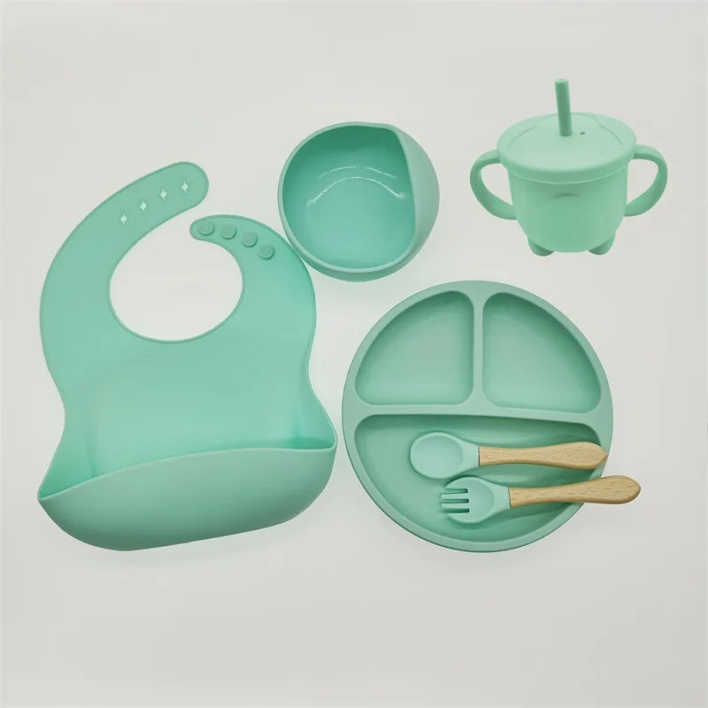 Eetset voor Baby's – Veilig Silicone, Vaatwasserbestendig, Morsbestendig, Drie Compartimenten