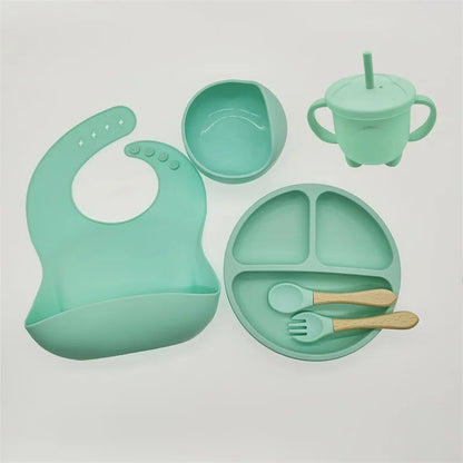 Eetset voor Baby's – Veilig Silicone, Vaatwasserbestendig, Morsbestendig, Drie Compartimenten