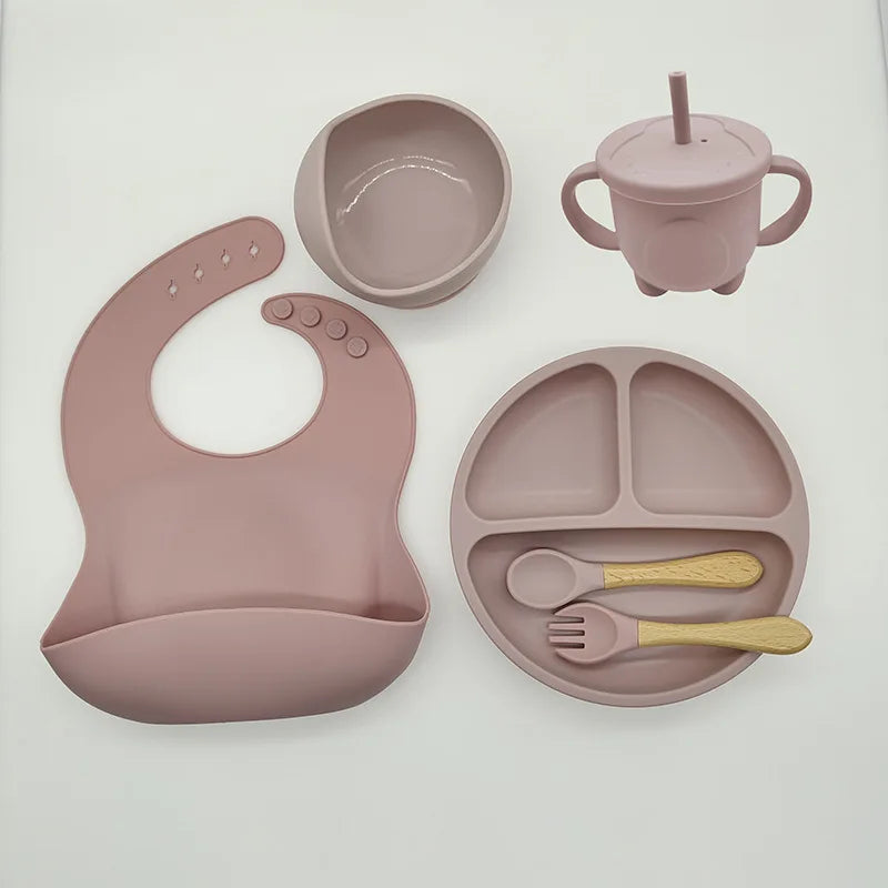 Eetset voor Baby's – Veilig Silicone, Vaatwasserbestendig, Morsbestendig, Drie Compartimenten