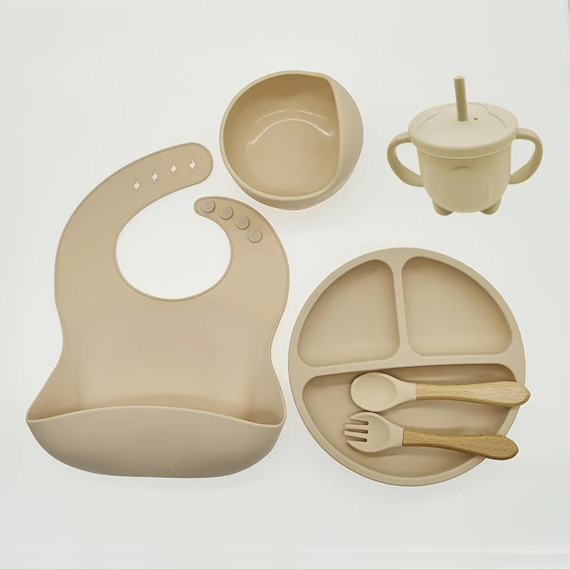 Eetset voor Baby's – Veilig Silicone, Vaatwasserbestendig, Morsbestendig, Drie Compartimenten