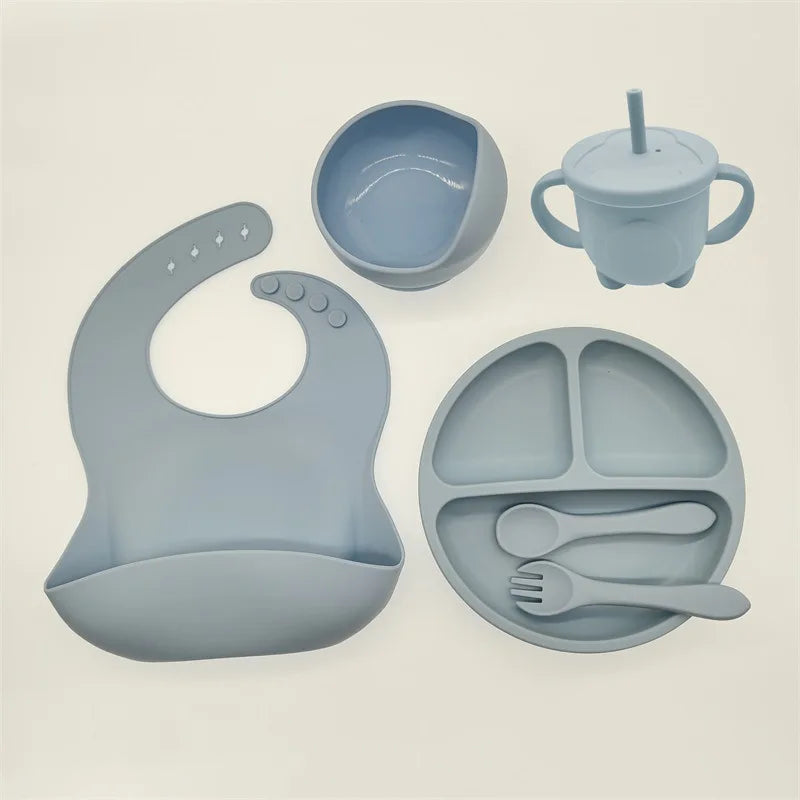 Eetset voor Baby's – Veilig Silicone, Vaatwasserbestendig, Morsbestendig, Drie Compartimenten