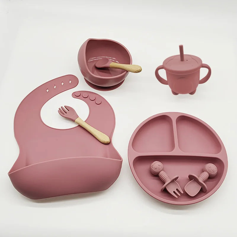 Eetset voor Baby's – Veilig Silicone, Vaatwasserbestendig, Morsbestendig, Drie Compartimenten