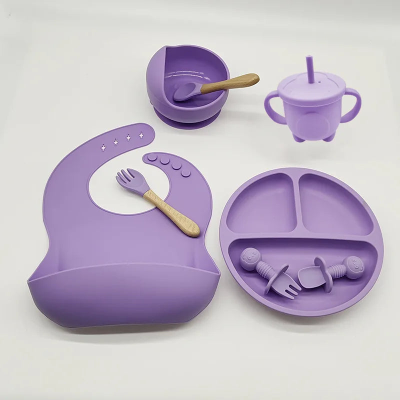 Eetset voor Baby's – Veilig Silicone, Vaatwasserbestendig, Morsbestendig, Drie Compartimenten