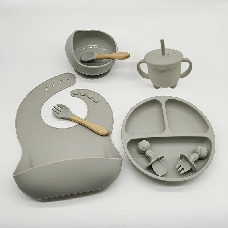 Eetset voor Baby's – Veilig Silicone, Vaatwasserbestendig, Morsbestendig, Drie Compartimenten