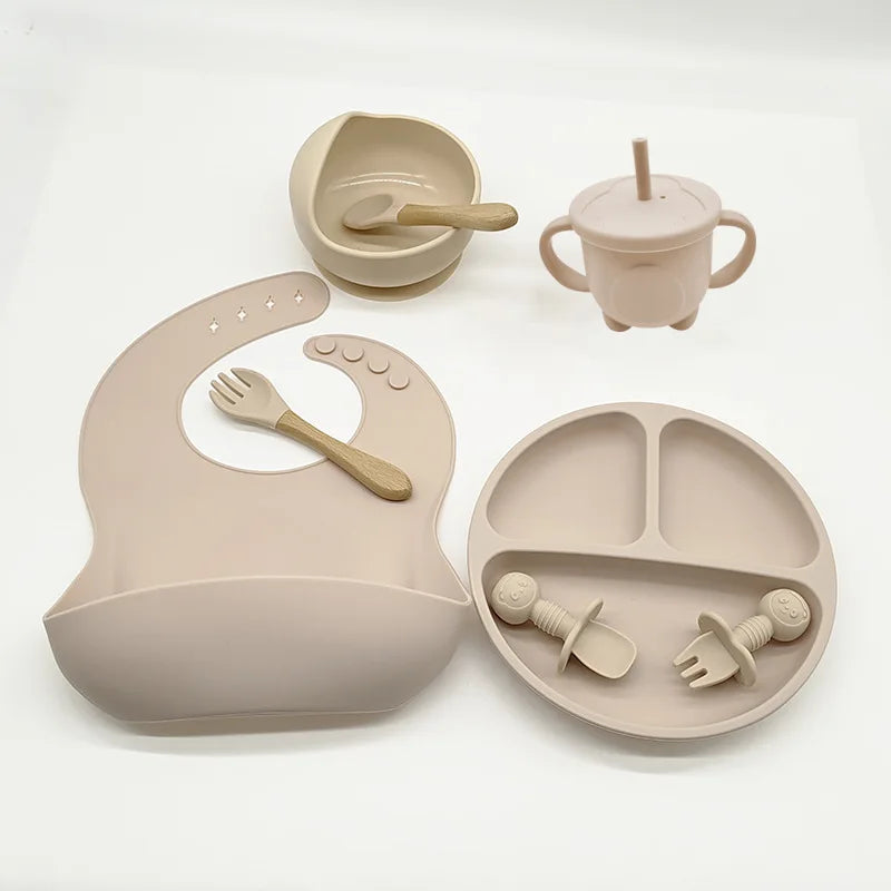 Eetset voor Baby's – Veilig Silicone, Vaatwasserbestendig, Morsbestendig, Drie Compartimenten