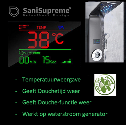 Douchepaneel Regendouche VoordeelPaleis® Primo LCD Premium mat zwart
