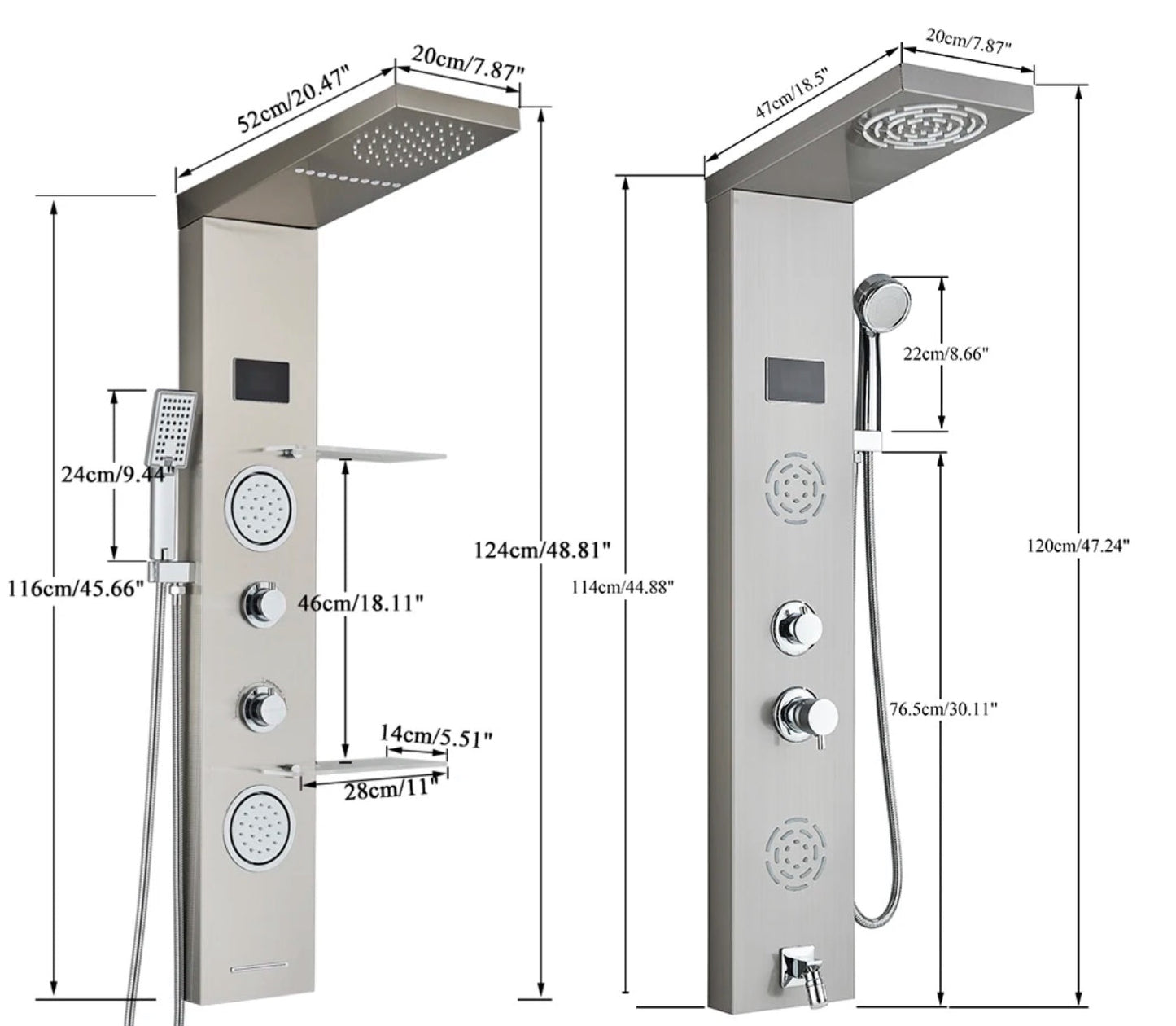 Douchepaneel Regendouche VoordeelPaleis® Carls LCD Premium RVS Brushed