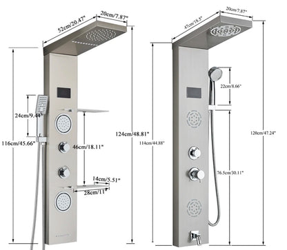 Douchepaneel Regendouche VoordeelPaleis® Carls LCD Premium RVS Brushed