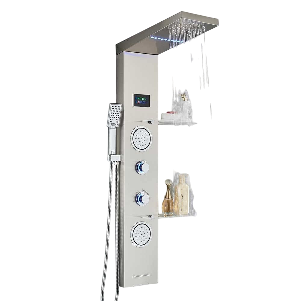Douchepaneel Regendouche VoordeelPaleis® Carls LCD Premium RVS Brushed