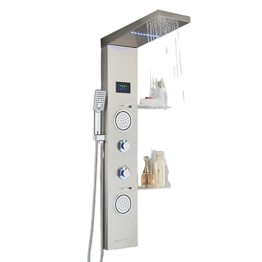 Douchepaneel Regendouche VoordeelPaleis® Carls LCD Premium RVS Brushed